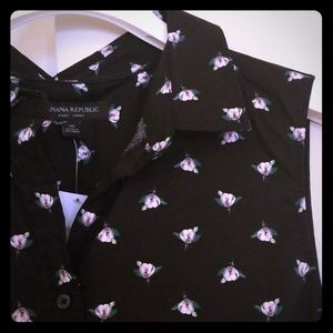 NWT BR Black Print Sleeveless Blouse
